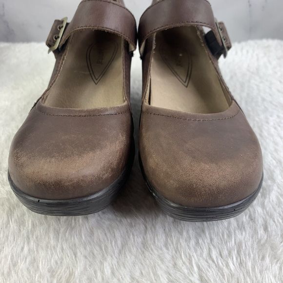 Sanita Womens Nyla Brown Leather Round Toe Wedge Heel Buckle Mary Jane Shoes 38 - Picture 4 of 16